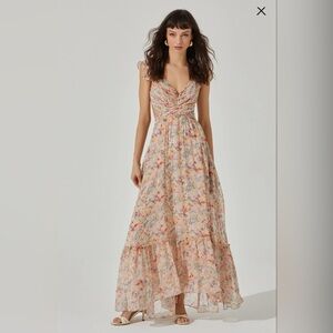 ASTR primrose peach floral strappy back maxi dress